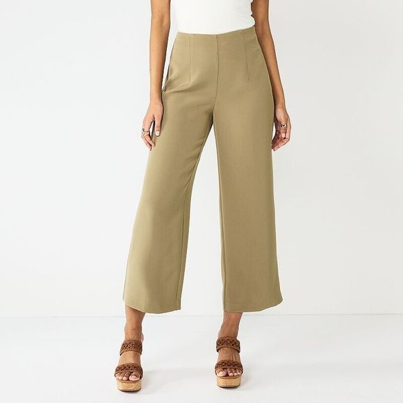 Nine West Pintuck Wide-Leg Ankle Dress Pants Womens 12 Light Brown Side Zip NEW - Picture 1 of 8